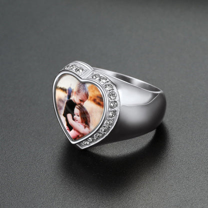 Personalized Custom Heart Photo Signet Ring for