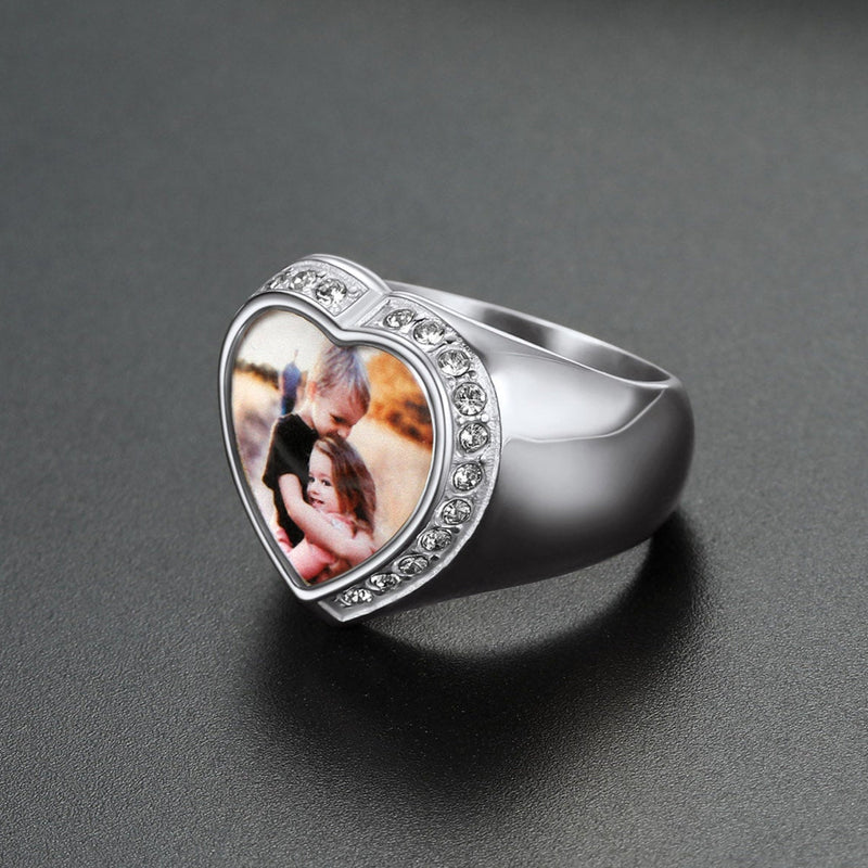 Personalized Custom Heart Photo Signet Ring for