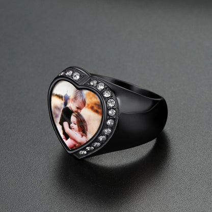 Personalized Custom Heart Photo Signet Ring for