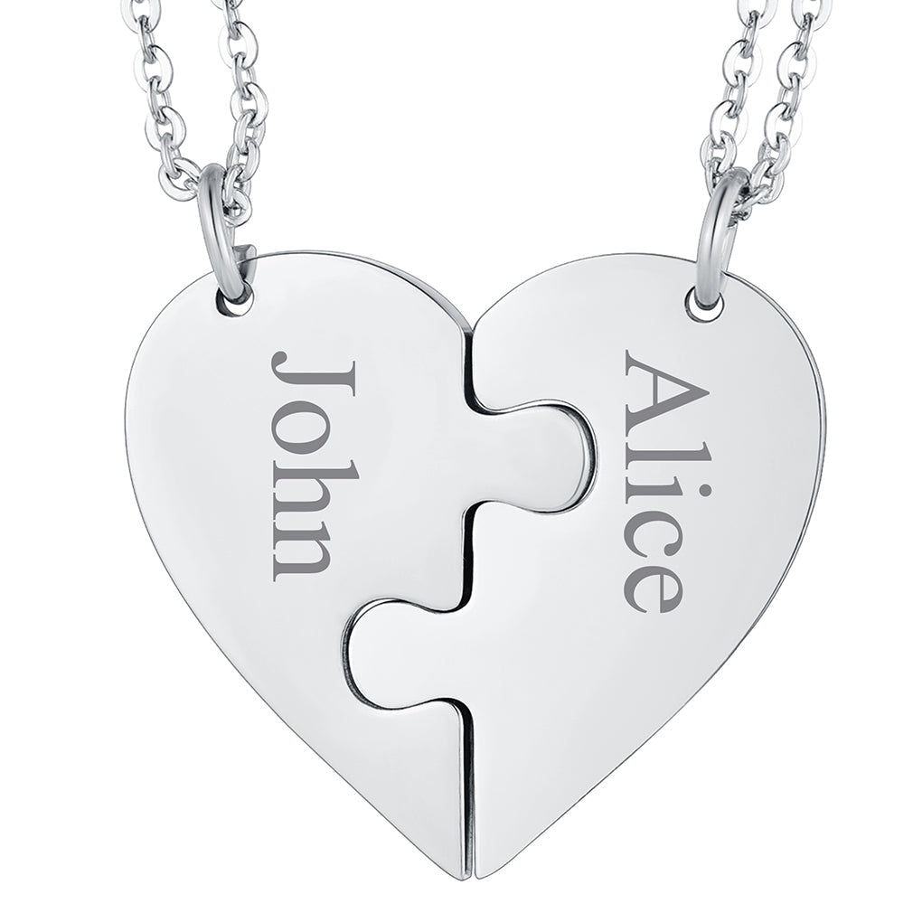 Personalized Heart Puzzle Matching Necklaces for Couples Mom Daughter Bff