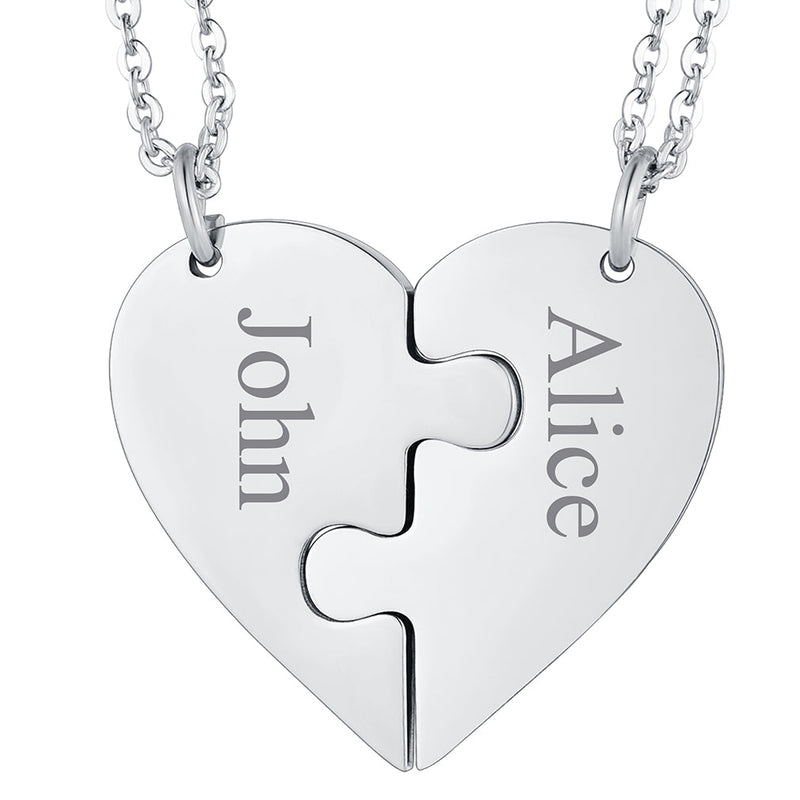 Personalized Heart Puzzle Matching Necklaces for Couples Mom Daughter Bff