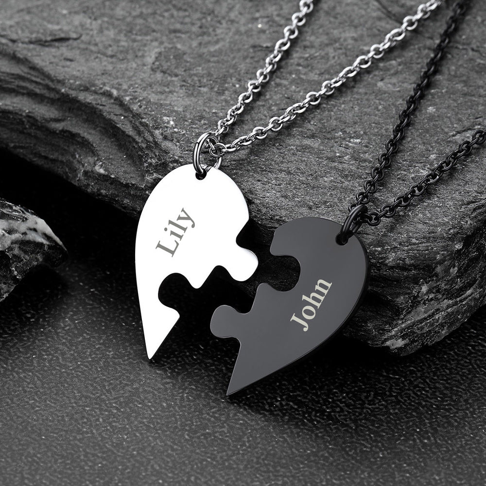 Personalized Heart Puzzle Matching Necklaces for Couples Mom Daughter Bff