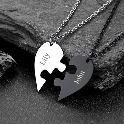 Personalized Heart Puzzle Matching Necklaces for Couples Mom Daughter Bff
