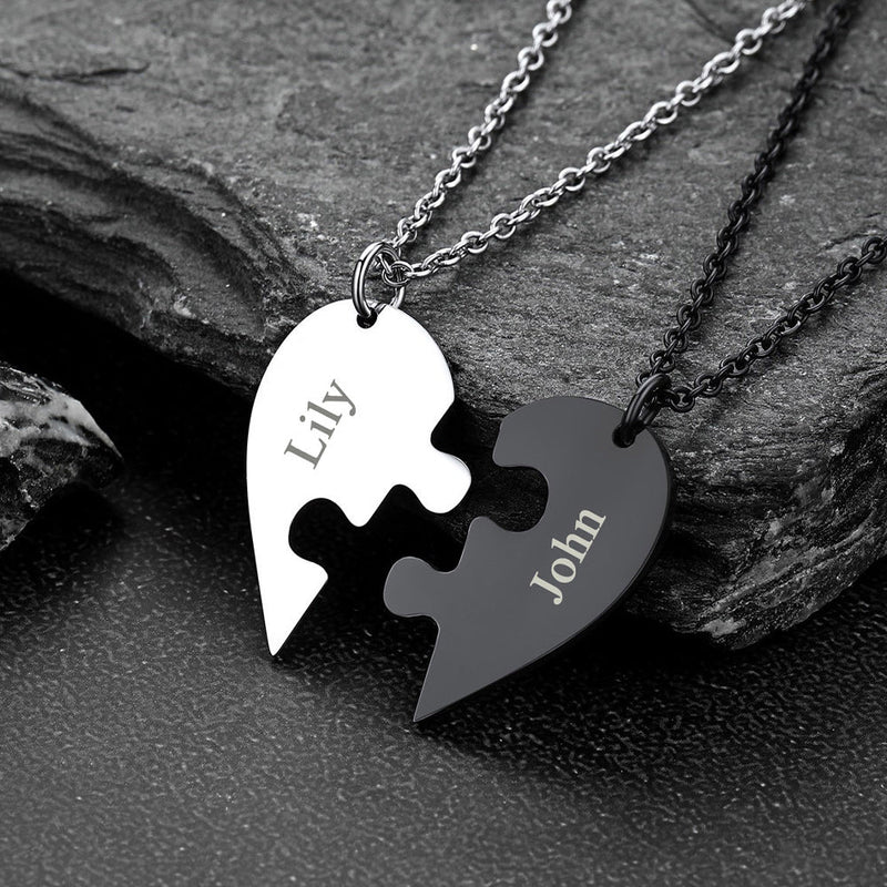 Personalized Heart Puzzle Matching Necklaces for Couples Mom Daughter Bff