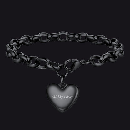 Custom Heart Link Chain Bracelet Gift for Couple