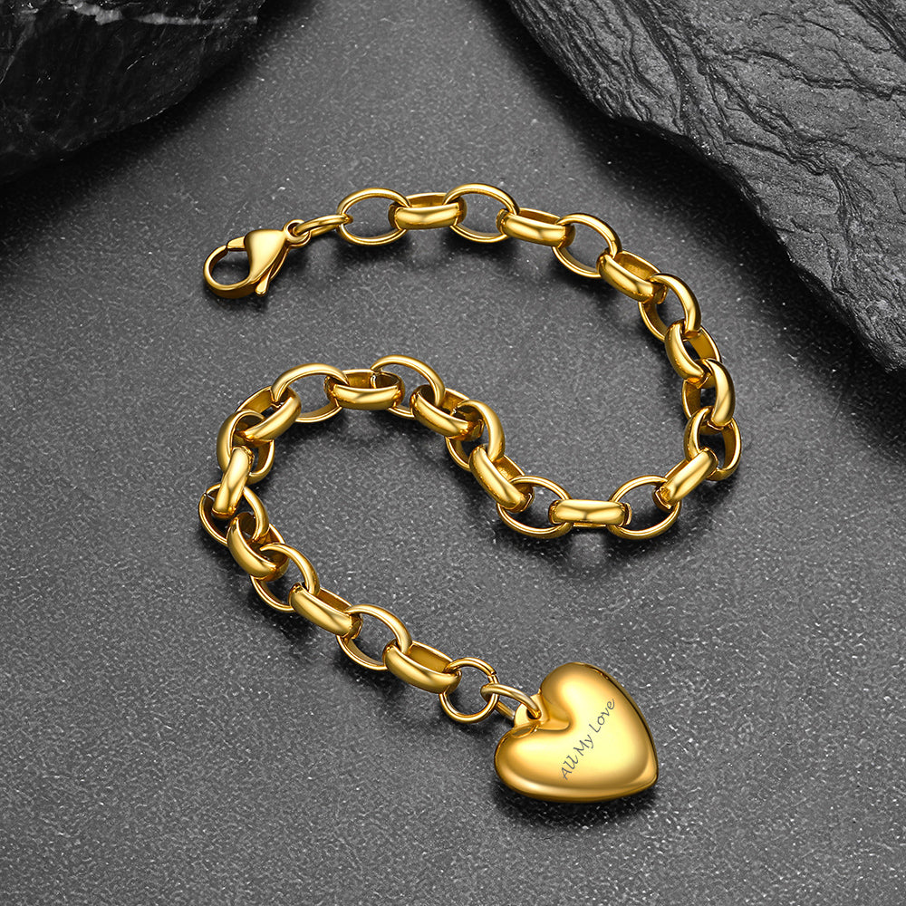 Custom Heart Link Chain Bracelet Gift for Couple