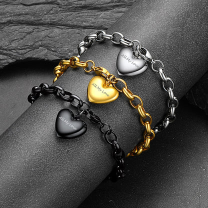 Custom Heart Link Chain Bracelet Gift for Couple