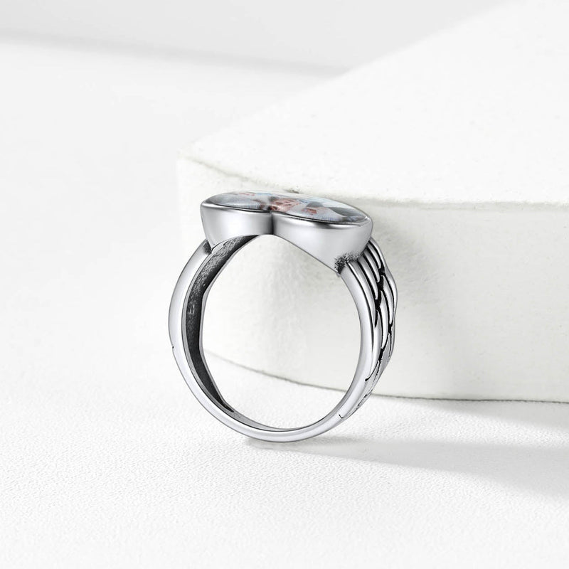 Personalized Photo Heart Angel Wing Ring With Picture for