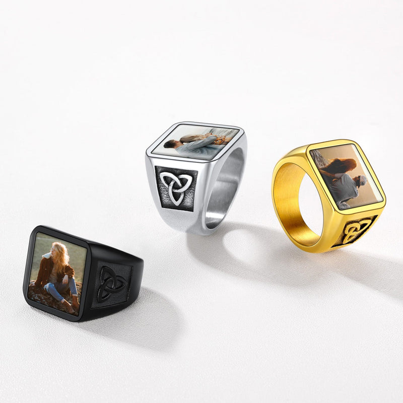 Personalized Custom Photo Ring With Knot for