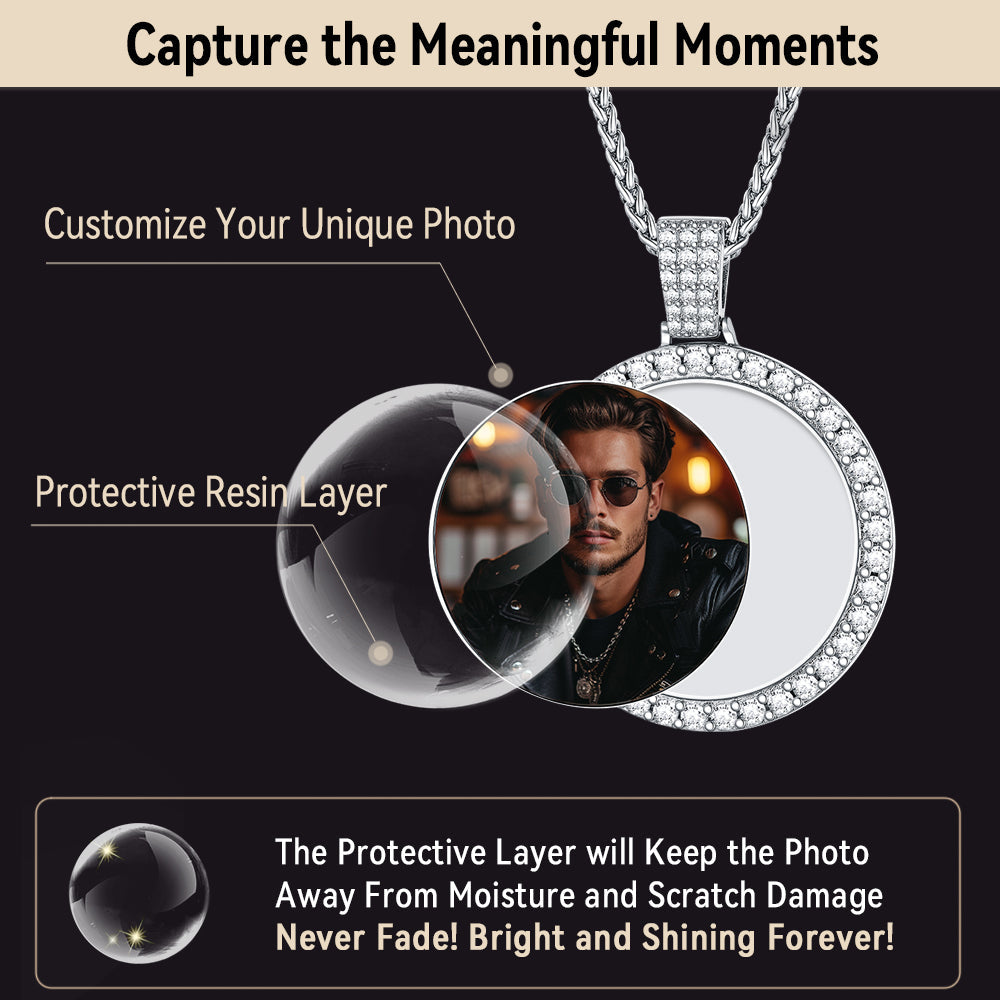 Sterling Silver Customized Cz Picture Necklace Memorial Pendant for