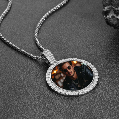 Sterling Silver Customized Cz Picture Necklace Memorial Pendant for
