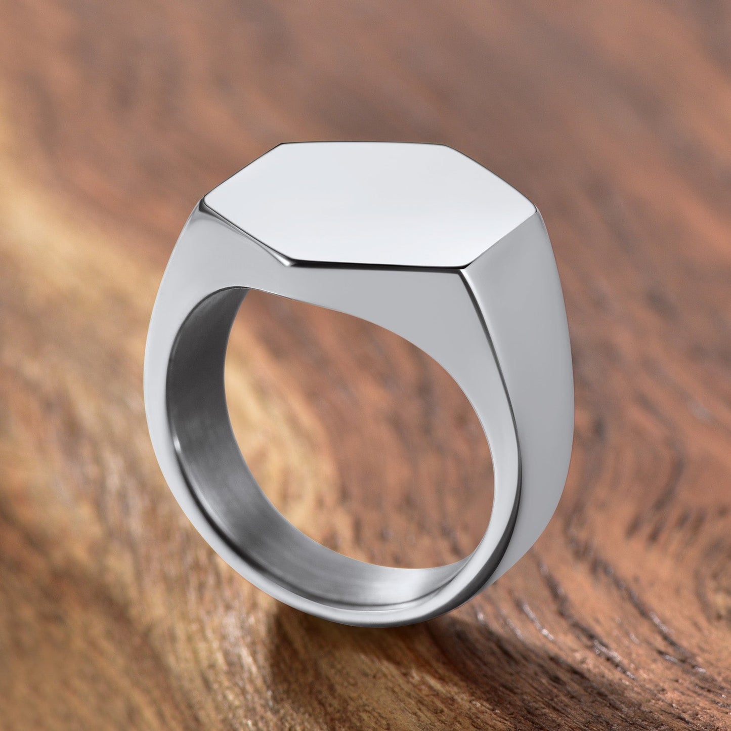 Custom Text Stainless Steel Hexagon Signet Ring Gift for Dad