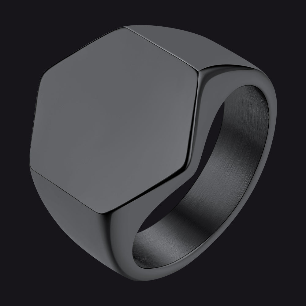 Custom Text Stainless Steel Hexagon Signet Ring Gift for Dad