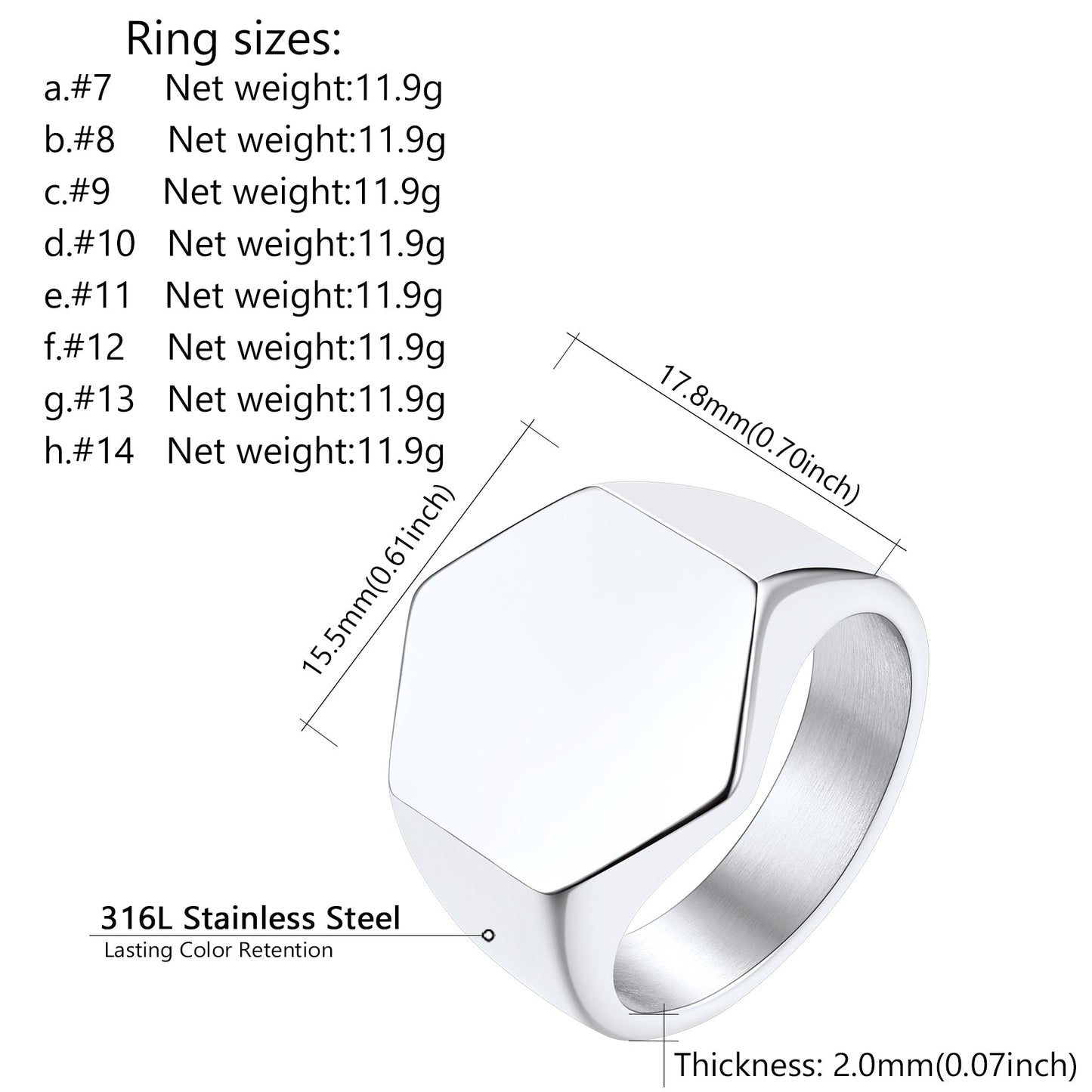 Custom Text Stainless Steel Hexagon Signet Ring Gift for Dad