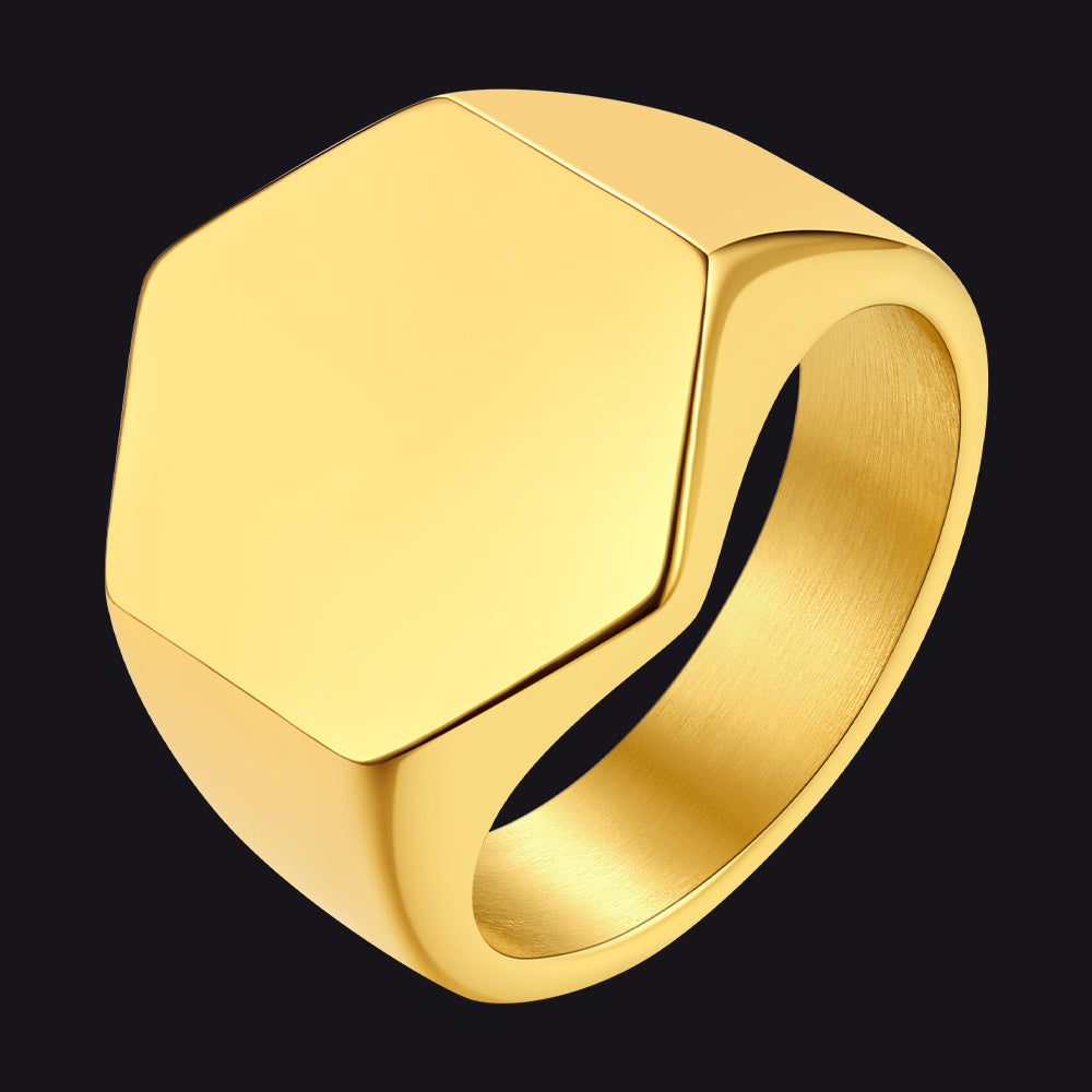 Custom Text Stainless Steel Hexagon Signet Ring Gift for Dad