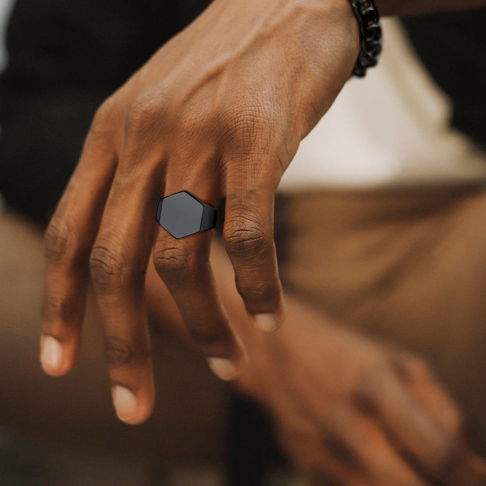 Custom Text Stainless Steel Hexagon Signet Ring Gift for Dad