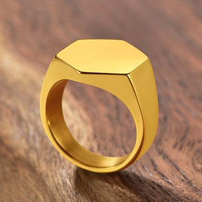 Custom Text Stainless Steel Hexagon Signet Ring Gift for Dad