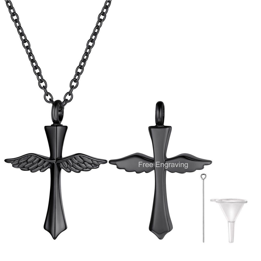 Custom Cremation Wings Cross Urn Ashes Pendant Necklace for
