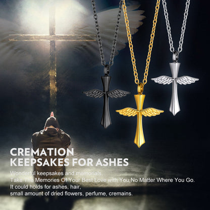 Custom Cremation Wings Cross Urn Ashes Pendant Necklace for
