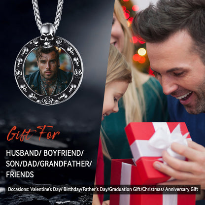 Customized Engraved Photo Necklace With Skull for