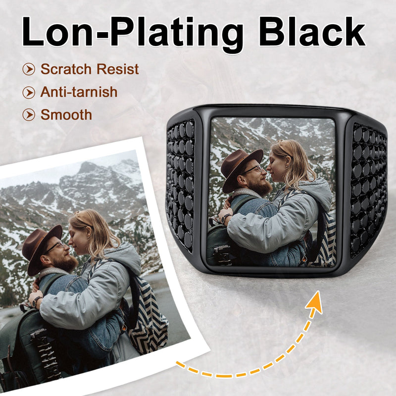 Customized Photo Ring Square Engraved Signet Ring for