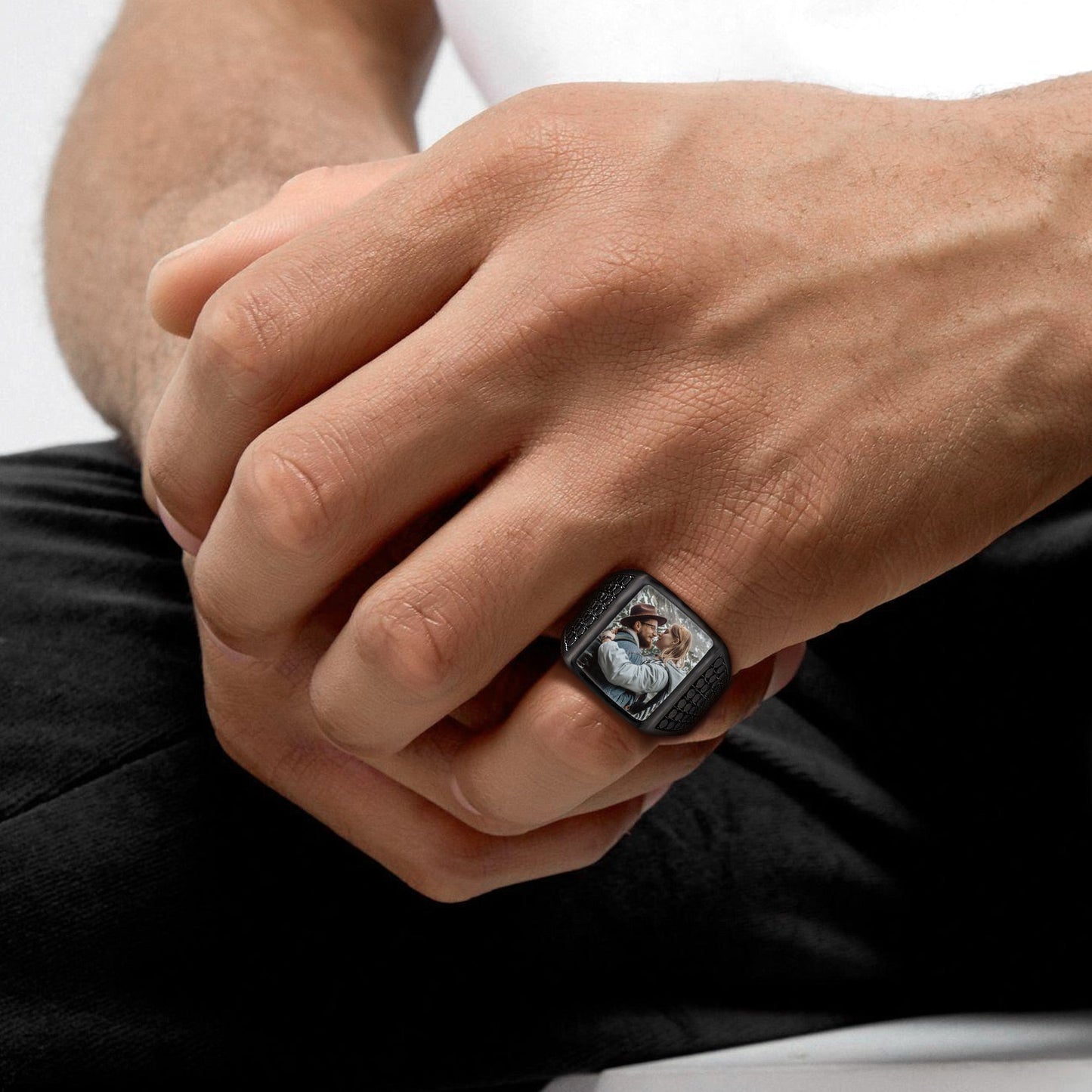 Customized Photo Ring Square Engraved Signet Ring for