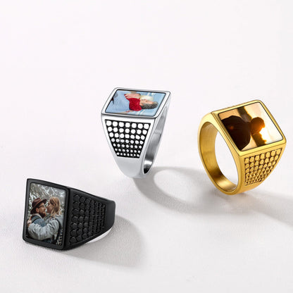 Customized Photo Ring Square Engraved Signet Ring for