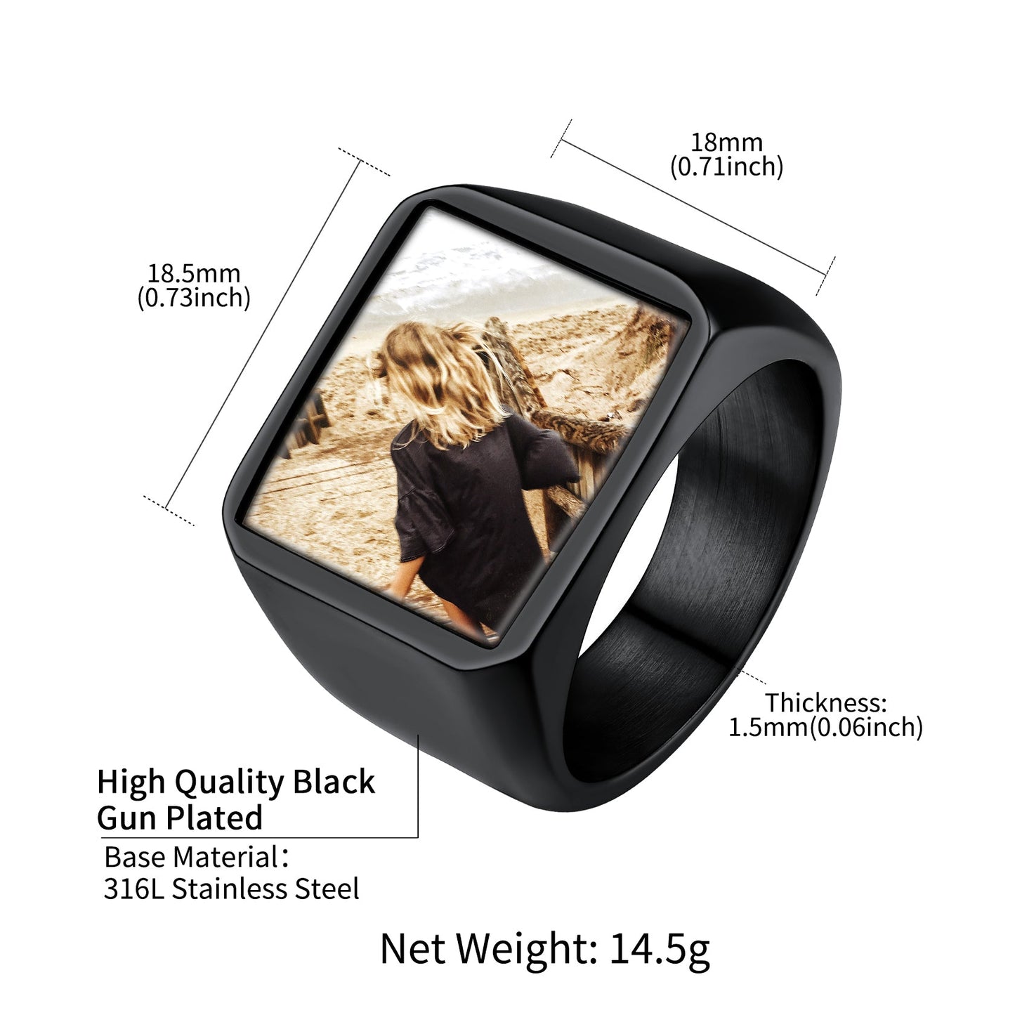 Customized Square Picture Signet Ring With Photo for