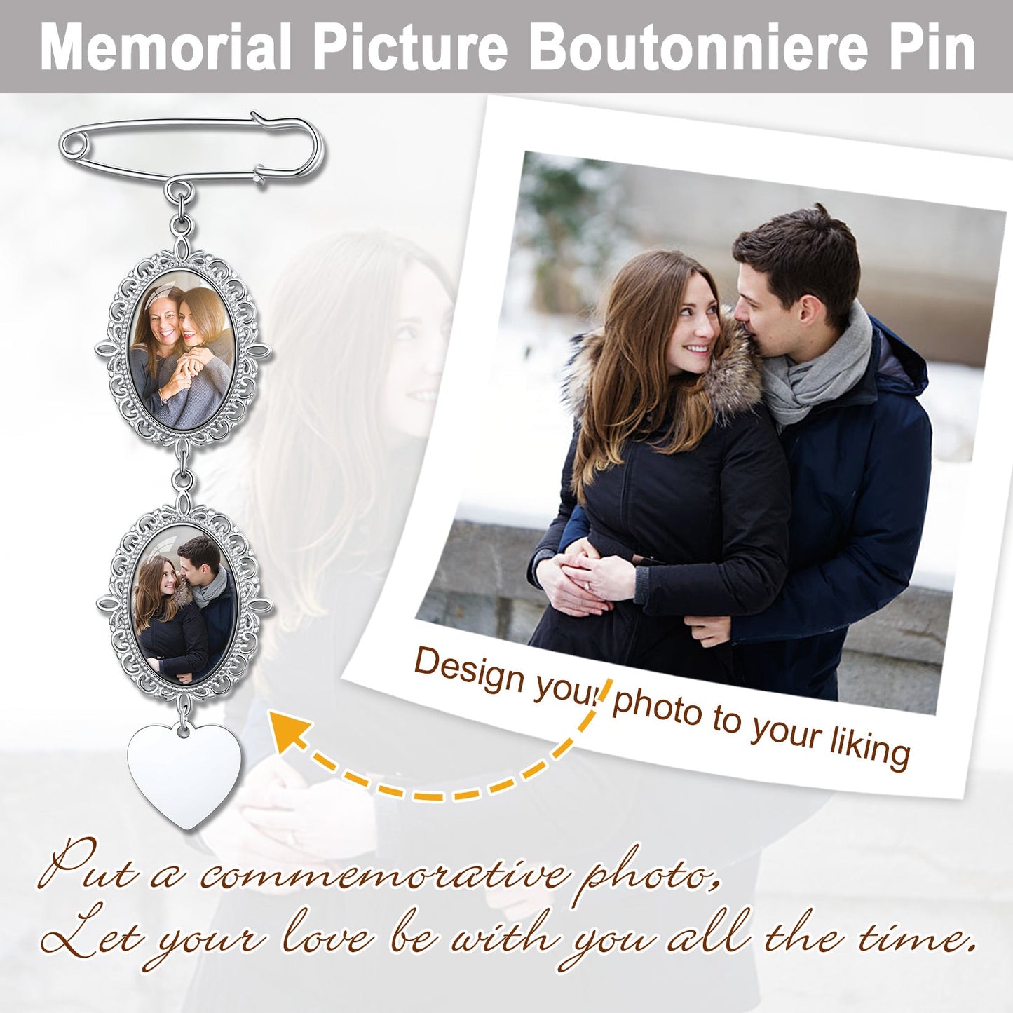 Customized Memorial Picture Charms Brooch Pins for Wedding