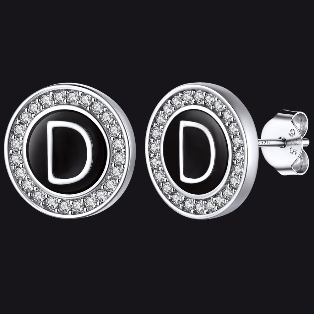 Personalized Black Initial Letter Stud Earrings for