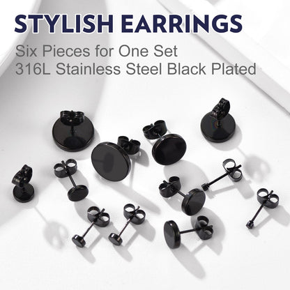 6 Pairs Punk Round Stud Earrings Set for