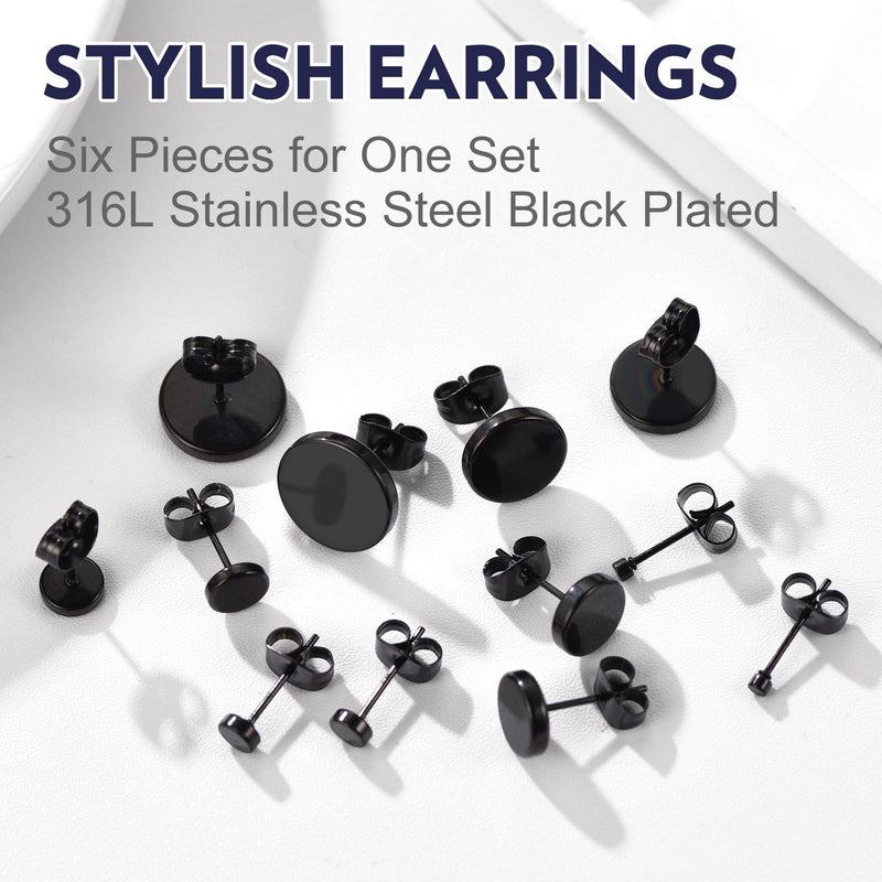 6 Pairs Punk Round Stud Earrings Set for