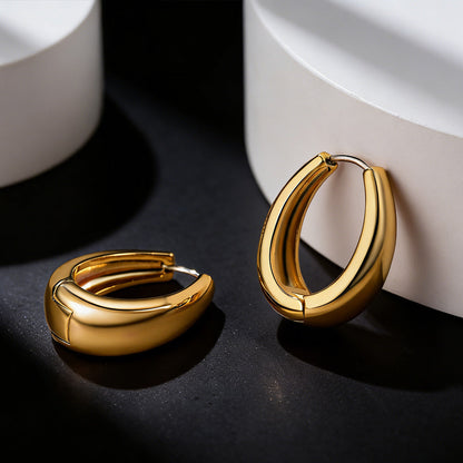 Classic Hollow Oval Puffed Hoop Earrings for , 14k Gold