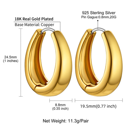 Classic Hollow Oval Puffed Hoop Earrings for , 14k Gold