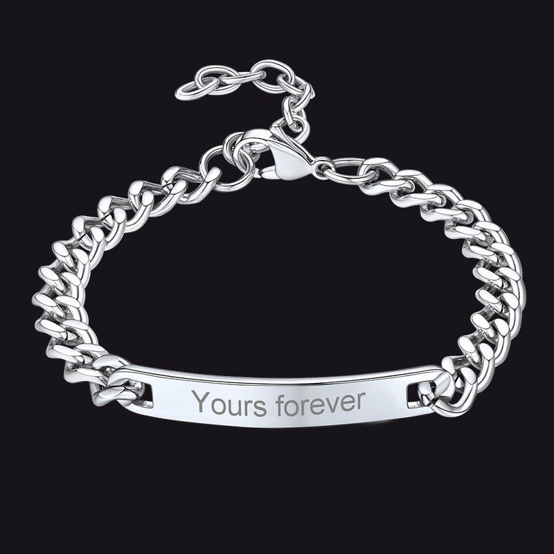 Customized Engraved Id Bar Cuban Chain Link Bracelet for