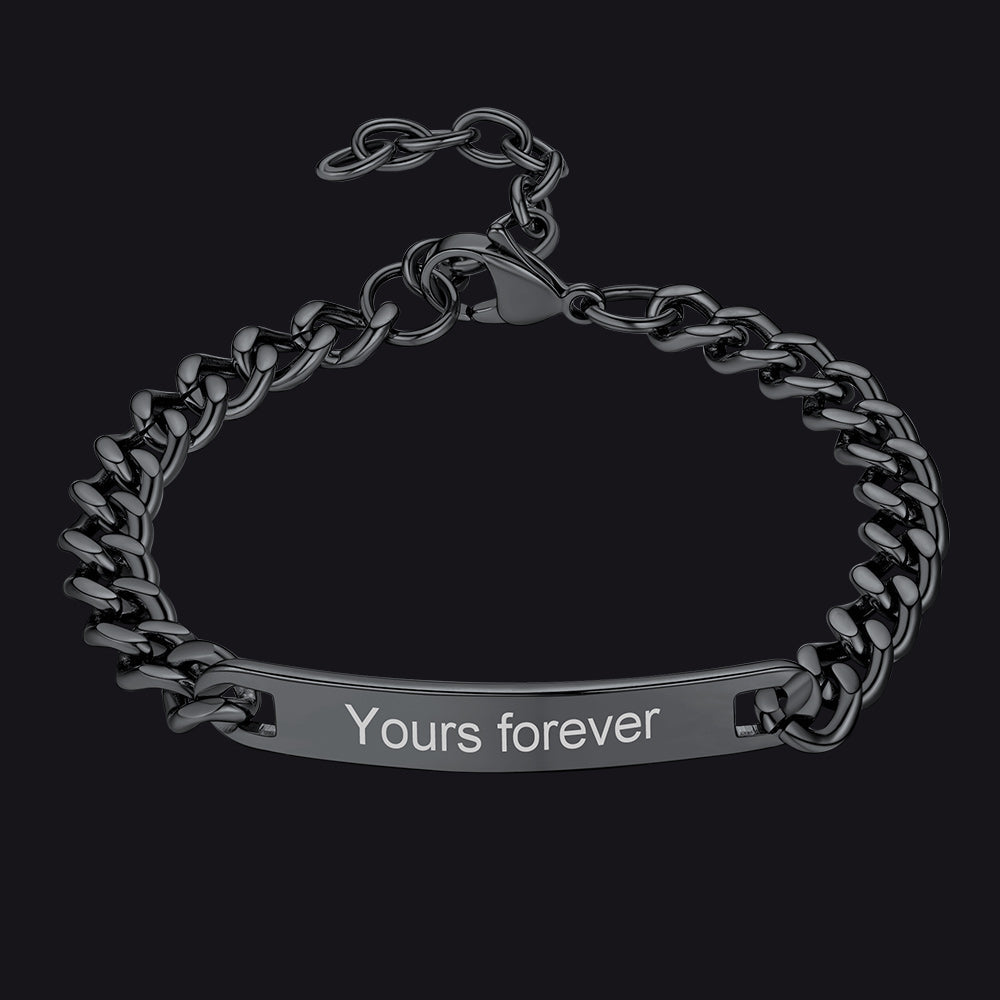 Customized Engraved Id Bar Cuban Chain Link Bracelet for