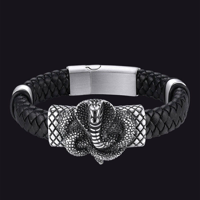 Gothic Black Cobra Snake Leather Bracelet Cuff Band for