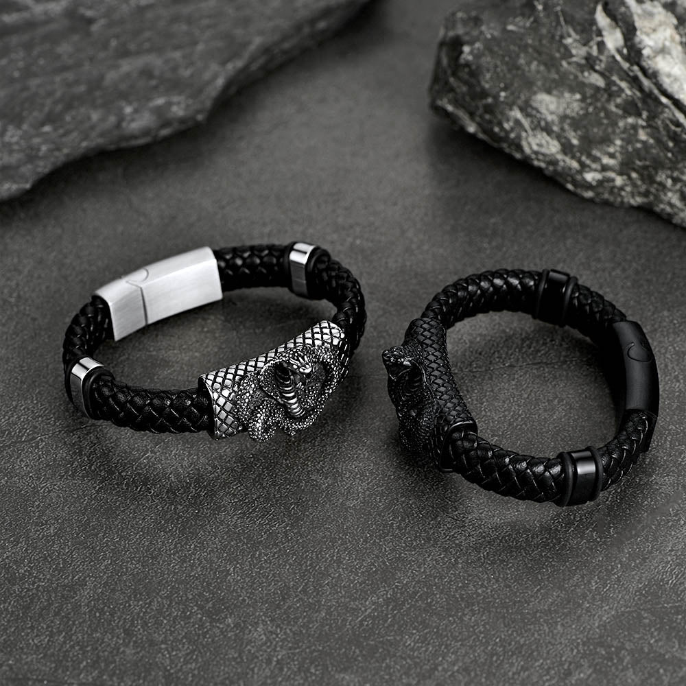 Gothic Black Cobra Snake Leather Bracelet Cuff Band for