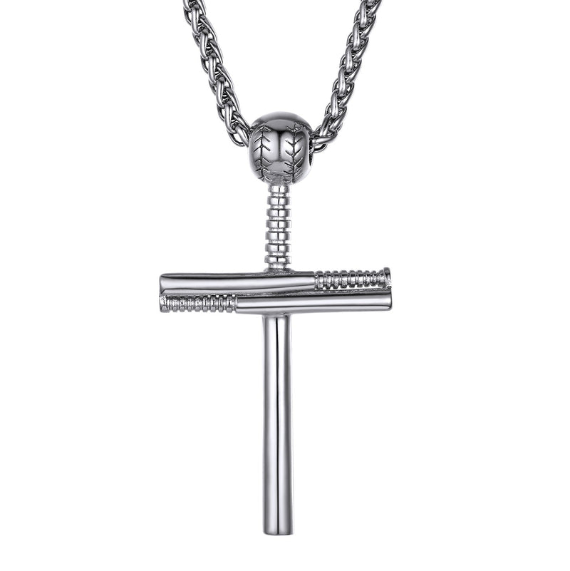 Baseball Bat Cross Necklace Sport Pendant for