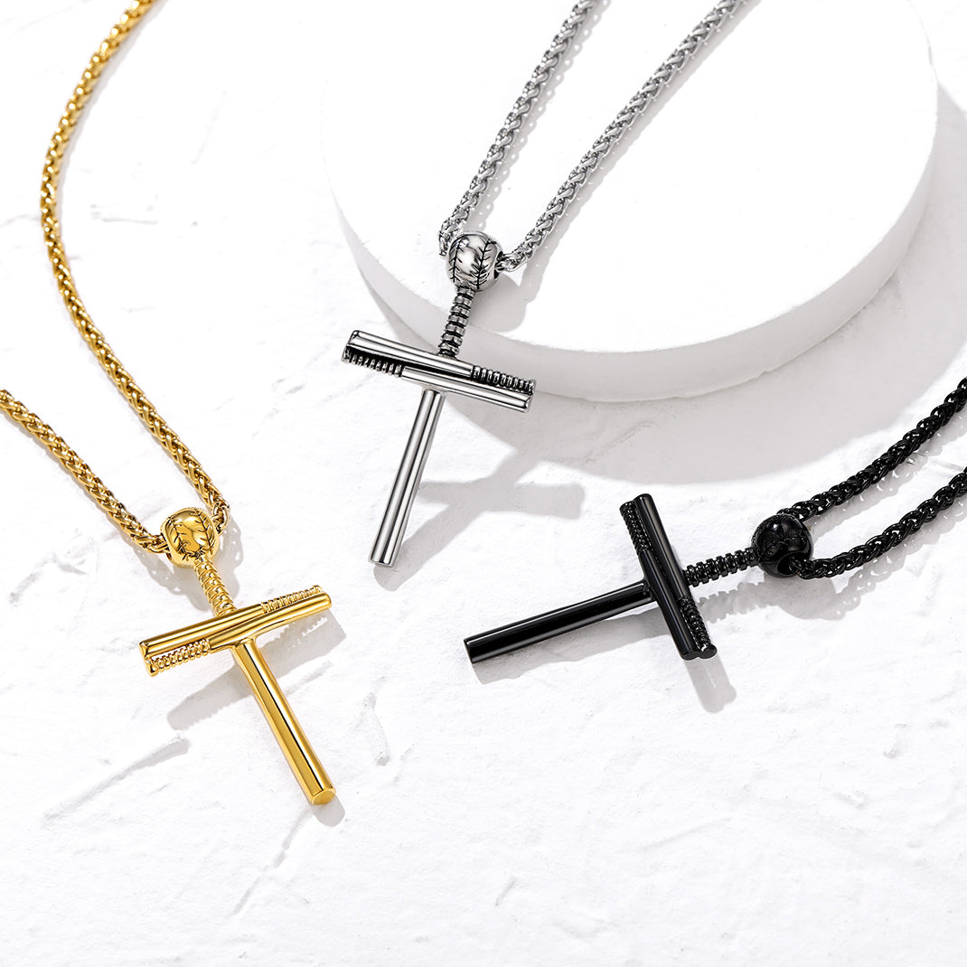 Baseball Bat Cross Necklace Sport Pendant for