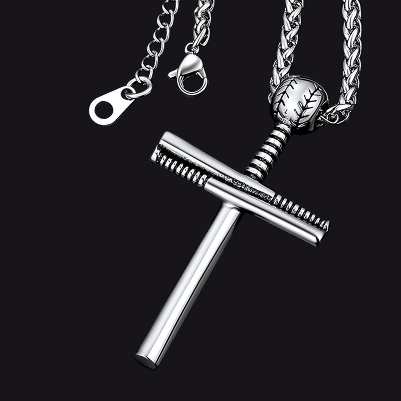 Baseball Bat Cross Necklace Sport Pendant for