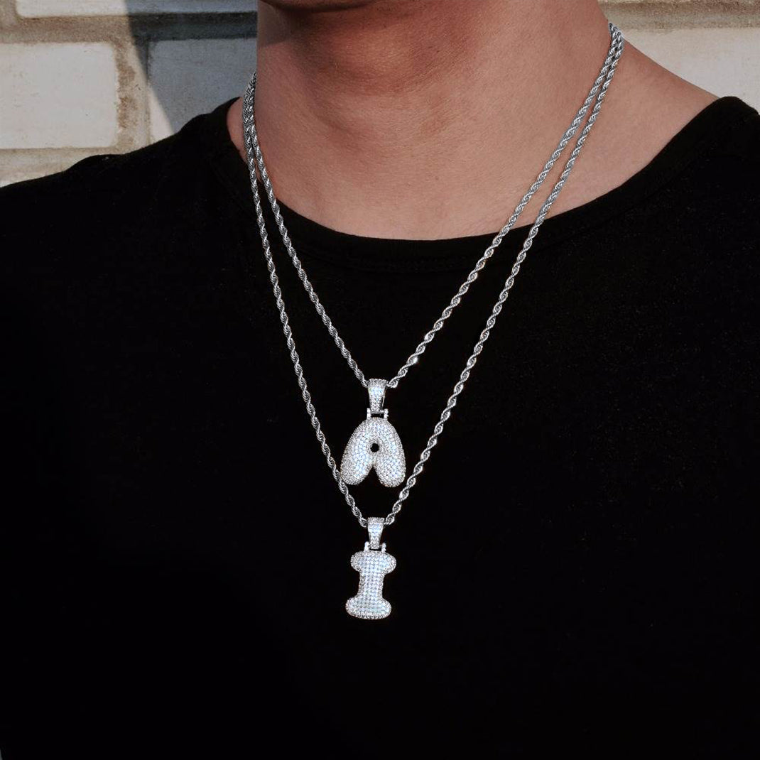 Diamond Bubble Letter Initial Necklace for