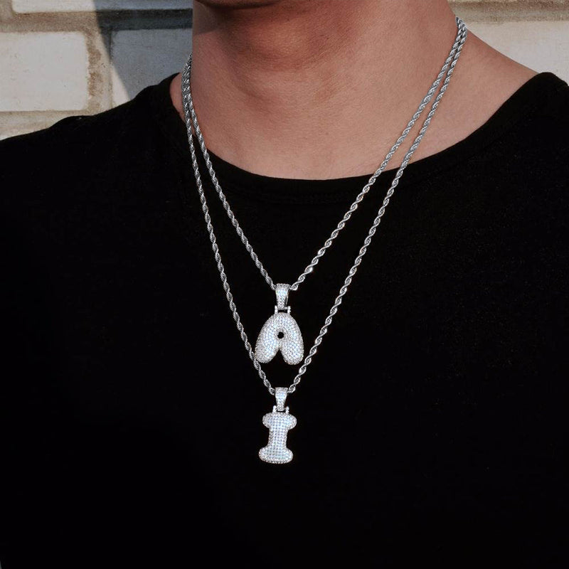 Diamond Bubble Letter Initial Necklace for