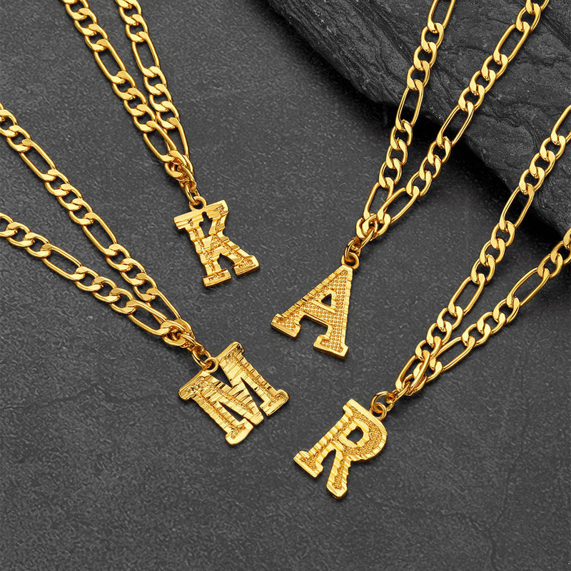Initial A-z Letter Pendant Figaro Chain Choker Necklace for