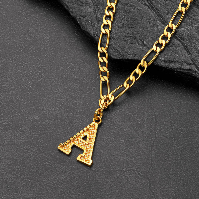 Initial A-z Letter Pendant Figaro Chain Choker Necklace for
