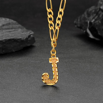 Initial A-z Letter Pendant Figaro Chain Choker Necklace for