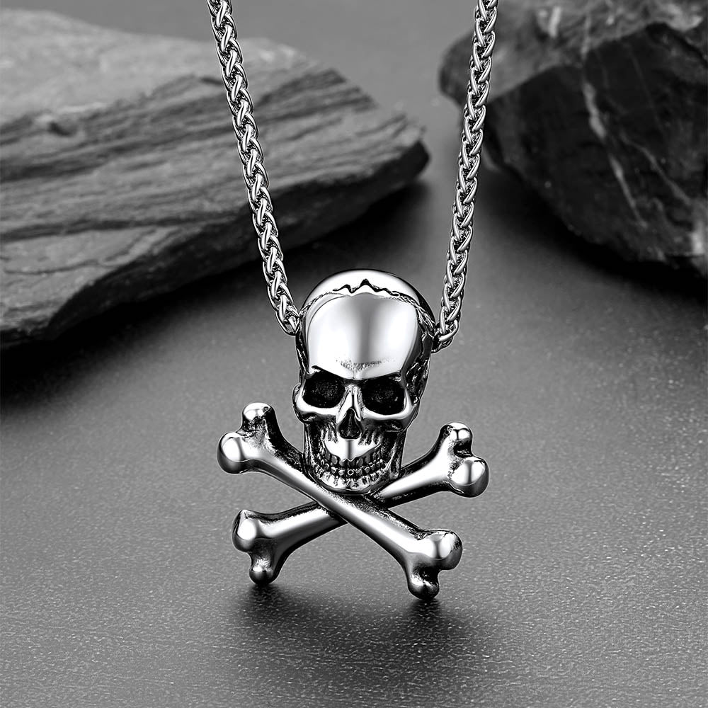 Gothic Pirate Skull Crossbones Necklace for