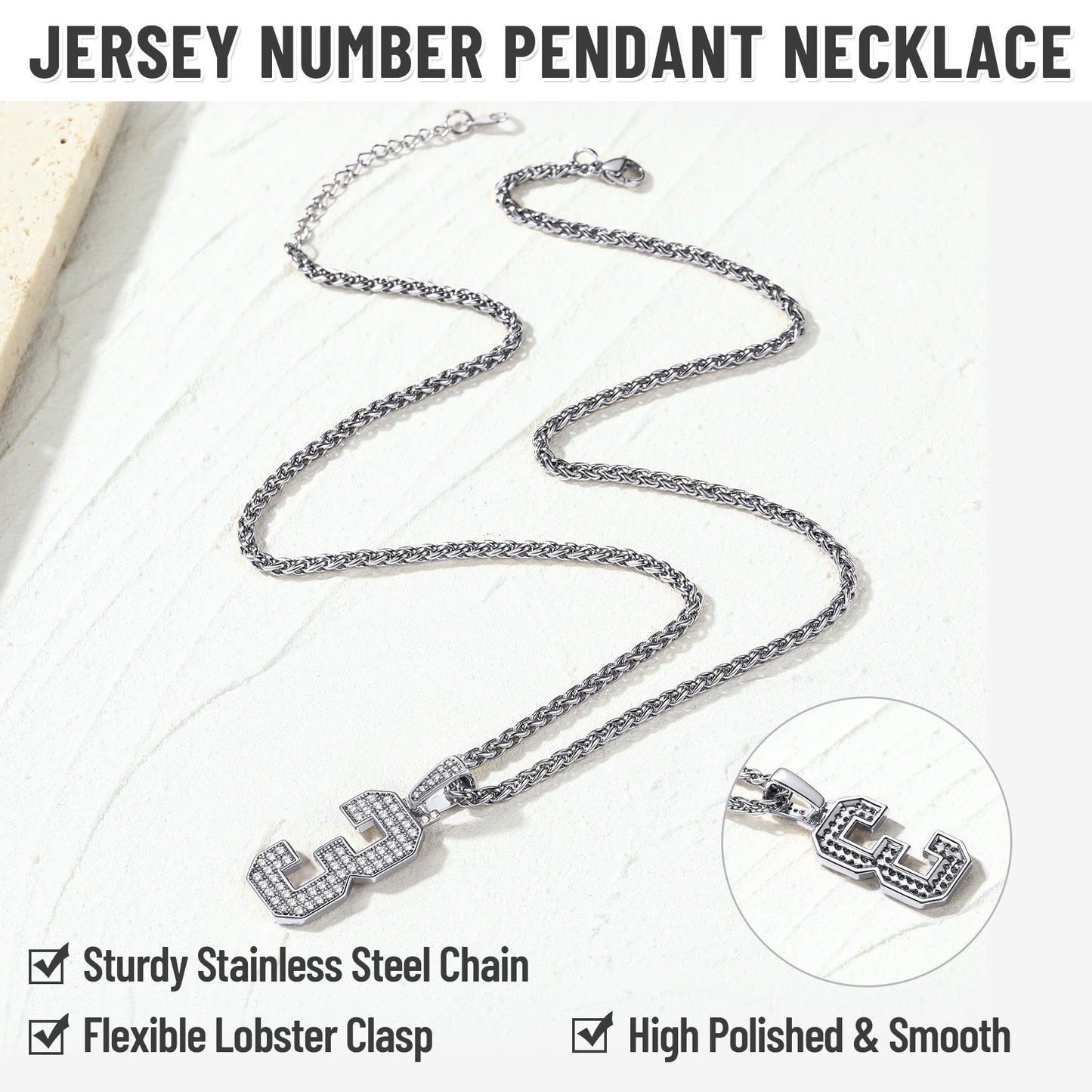 Baseball Diamond Jersey Number Chain Necklace for
