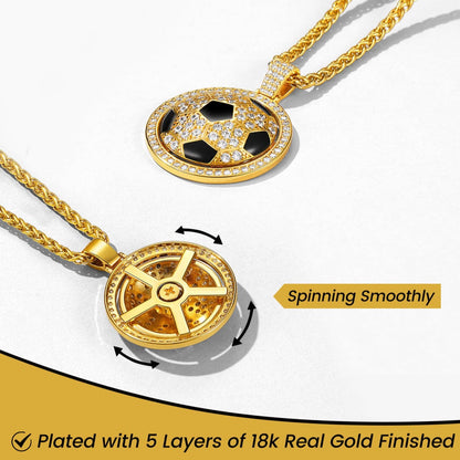 Bling Soccer Spinner Pendant Necklace for
