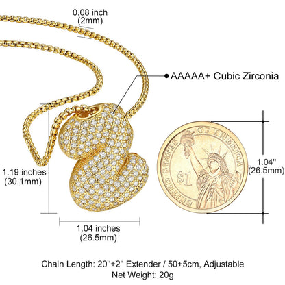 Gold Diamond Bubble Letter Initial Chain Necklace for